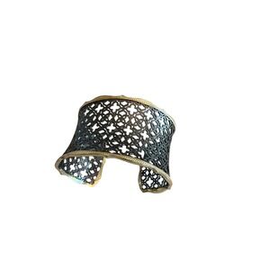 Kendra Scott Cuff Bracelet Gold Gunmetal Filigree Lattice Scalloped Wide